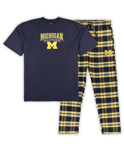 Profile Men's  Navy, Maize Michigan Wolverines Big And Tall 2-pack T-shirt And Flannel Pants Set In Navy,maize