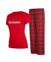 Concepts Sport Women's  Red, Pewter Tampa Bay Buccaneers Arctic T-shirt And Flannel Pants Sleep Set In Red,pewter