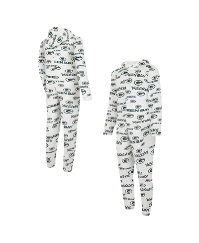 CONCEPTS SPORT MEN'S CONCEPTS SPORT WHITE GREEN BAY PACKERS ALLOVER PRINT DOCKET UNION FULL-ZIP HOODED PAJAMA SUIT