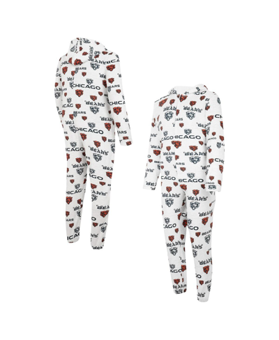CONCEPTS SPORT MEN'S CONCEPTS SPORT WHITE CHICAGO BEARS ALLOVER PRINT DOCKET UNION FULL-ZIP HOODED PAJAMA SUIT
