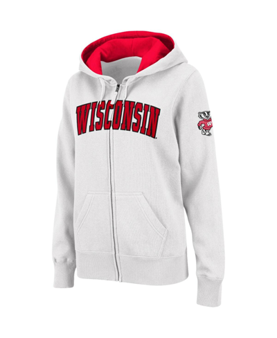 Stadium Athletic Women's  White Wisconsin Badgers Arched Name Full-zip Hoodie