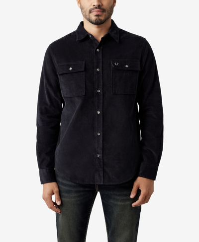 True Religion Men's Long Sleeve Corduroy Workwear Shirt In Jet Black