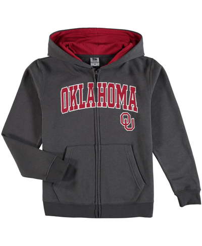 Colosseum Kids' Youth Boys Charcoal Oklahoma Sooners Applique Arch And Logo Full-zip Hoodie