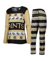 FOCO WOMEN'S FOCO BLACK NEW ORLEANS SAINTS HOLIDAY UGLY PAJAMA SET