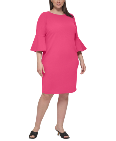 Calvin Klein Plus Size Bell-sleeve Sheath Dress In Hibiscus