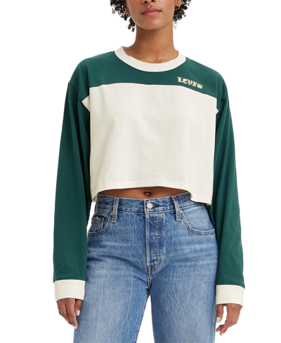 Levi's Women's Graphic Cropped Long-sleeve Football T-shirt In Deep Sea Moss