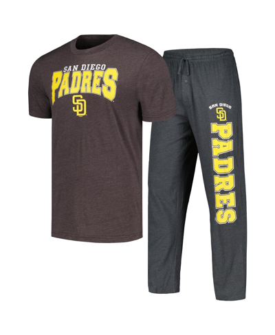 Concepts Sport Men's  Charcoal, Brown San Diego Padres Meter T-shirt And Pants Sleep Set In Charcoal,brown
