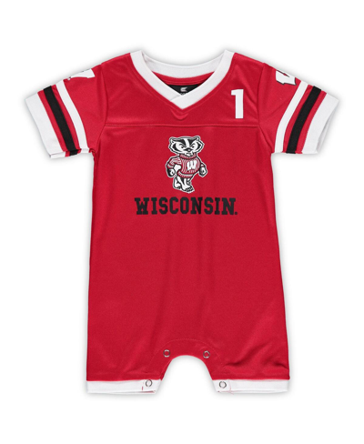 Colosseum Babies' Newborn And Infant Boys And Girls  Red Wisconsin Badgers Bumpo Football Logo Romper