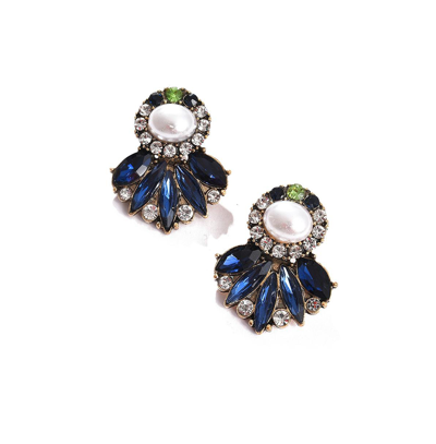 Sohi Women's Blue Embellished Cluster Drop Earrings