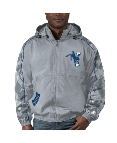 STARTER MEN'S STARTER GRAY DISTRESSED INDIANAPOLIS COLTS THURSDAY NIGHT GRIDIRON THROWBACK FULL-ZIP JACKET