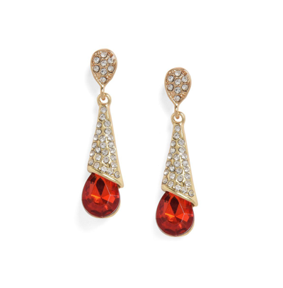 Sohi Women's Red Teardrop Stone Drop Earrings