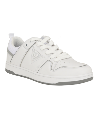 Guess Men's Tarran Low Top Lace Up Fashion Sneakers In White,silver