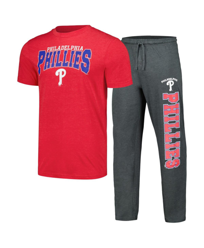 Concepts Sport Men's  Charcoal, Red Philadelphia Phillies Meter T-shirt And Pants Sleep Set In Charcoal,red
