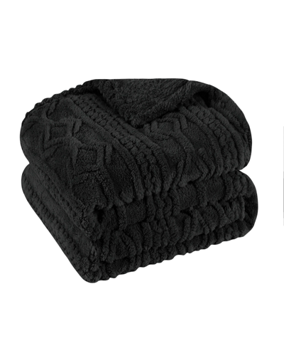 Superior Boho Knit Jacquard Fleece Plush Fluffy Blanket, Full/queen In Black