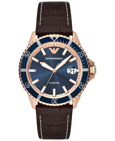 Emporio Armani Official Store Three-hand Date Brown Leather Watch