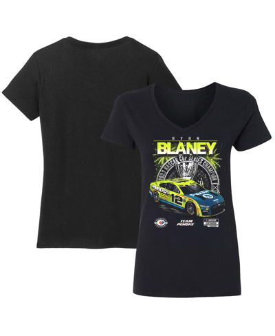Team Penske Women's  Black Ryan Blaney 2023 Nascar Cup Series Champion Official V-neck T-shirt
