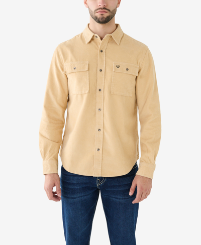 True Religion Corduroy Workwear Regular Fit Button Down Shirt In Semolina