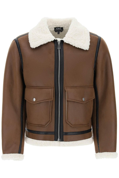 Apc Tommy Leather Jacket In Brown
