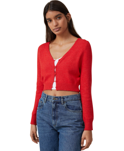 Cotton On Women's Everfine Crop V-neck Button Cardigan Sweater In Crimson Marle
