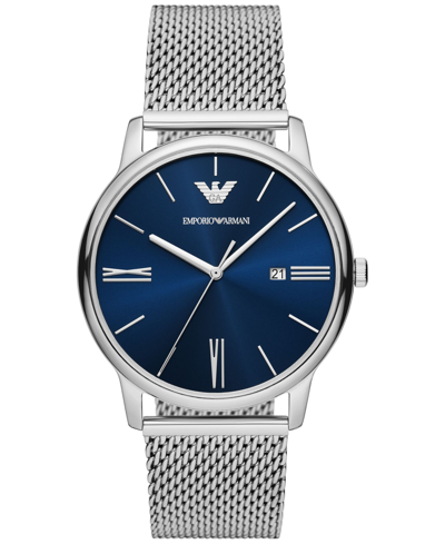 Emporio Armani Official Store Three-hand Date Stainless Steel Mesh Watch In Silver