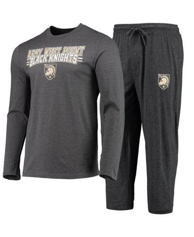 CONCEPTS SPORT MEN'S CONCEPTS SPORT BLACK, HEATHERED CHARCOAL DISTRESSED ARMY BLACK KNIGHTS METER LONG SLEEVE T-SHI