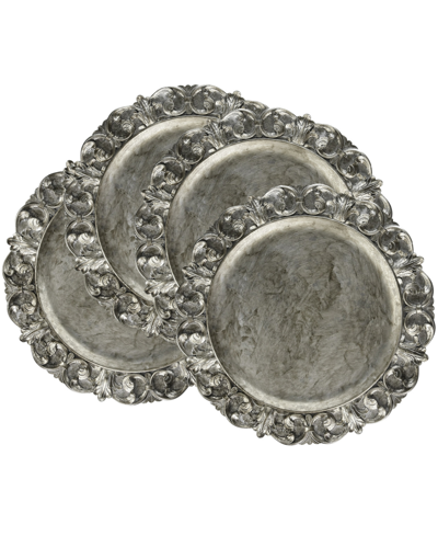 American Atelier Serveware Embossed Charger Plates Set Of 4 In Silver