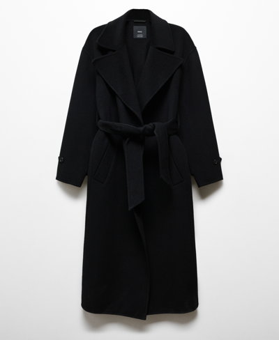 Mango Women's Belted Woolen Coat In Black