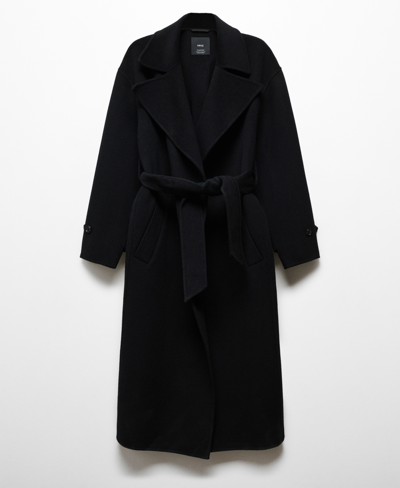 Mango Manteau Fait Main Avec Ceinture In Noir