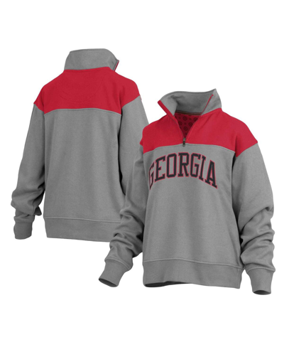 PRESSBOX WOMEN'S PRESSBOX GRAY GEORGIA BULLDOGS AVON FLEECE QUARTER-ZIP JACKET