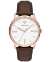 EMPORIO ARMANI MEN'S BROWN LEATHER WATCH 42MM