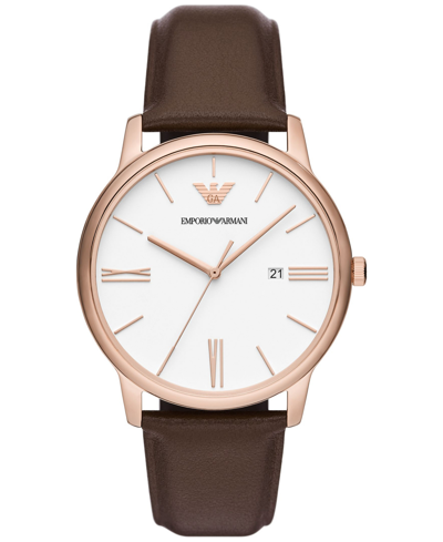 Emporio Armani Official Store Three-hand Date Brown Leather Watch In Pattern