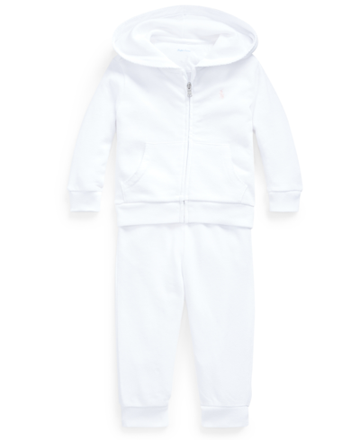 Polo Ralph Lauren Baby Girls Or Boys French Terry Hoodie And Pants Set In White