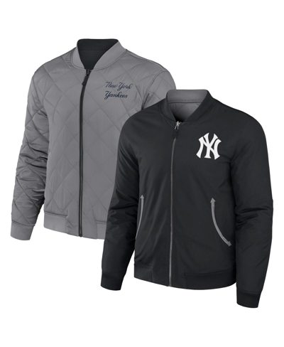 Fanatics Men's Darius Rucker Collection By  Black, Gray New York Yankees Reversible Full-zip Bomber J In Black,gray