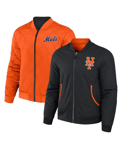 Fanatics Men's Darius Rucker Collection By  Black, Orange New York Mets Reversible Full-zip Bomber Ja In Black,orange