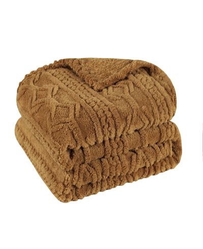 Superior Boho Knit Jacquard Fleece Plush Fluffy Blanket, Twin In Camel