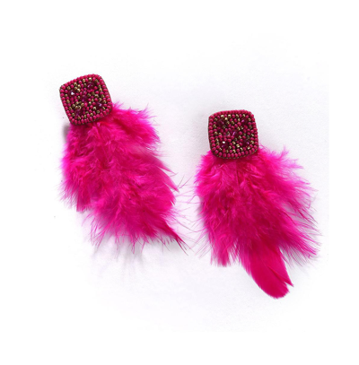 Sohi Women's Pink Beaded Feather Drop Earrings In Gold