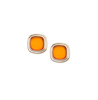 Sohi Women's Orange Geometric Stone Stud Earrings