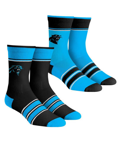 Rock 'em Men's And Women's  Socks Carolina Panthers Multi-stripe 2-pack Team Crew Sock Set In Blue,black