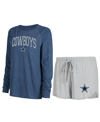 Concepts Sport Women's  Gray, Navy Dallas Cowboys Raglan Long Sleeve T-shirt And Shorts Lounge Set In Gray,navy