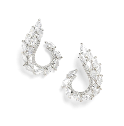 SOHI WOMEN'S SILVER EMBELLISHED CLUSTER DROP EARRINGS