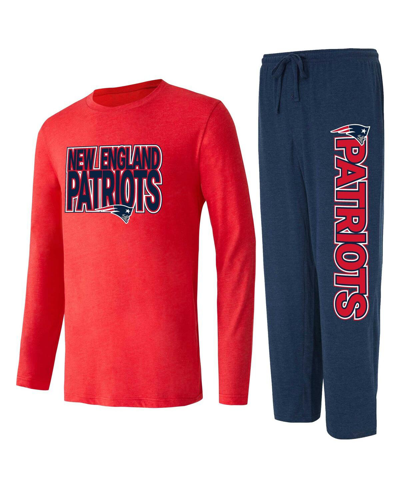 CONCEPTS SPORT MEN'S CONCEPTS SPORT NAVY, RED NEW ENGLAND PATRIOTS METER LONG SLEEVE T-SHIRT AND PANTS SLEEP SET
