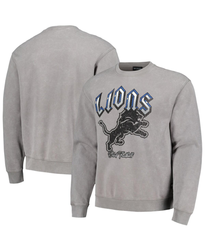 The Wild Collective Men's And Women's  Gray Detroit Lions Distressed Pullover Sweatshirt