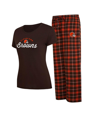 CONCEPTS SPORT WOMEN'S CONCEPTS SPORT BROWN, ORANGE CLEVELAND BROWNS ARCTIC T-SHIRT AND FLANNEL PANTS SLEEP SET