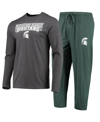 CONCEPTS SPORT MEN'S CONCEPTS SPORT GREEN, HEATHERED CHARCOAL DISTRESSED MICHIGAN STATE SPARTANS METER LONG SLEEVE 