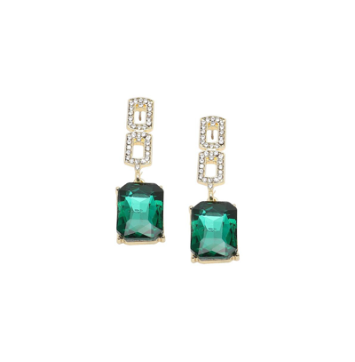 Sohi Women's Green Embellished Drop Earrings