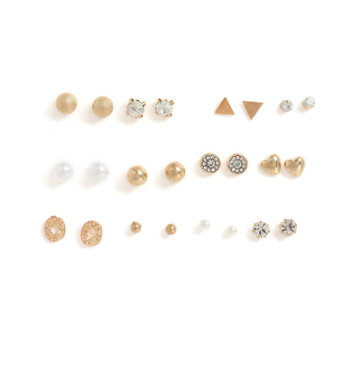SOHI WOMEN'S GOLD PACK OF 12 MINIMAL STUD EARRINGS