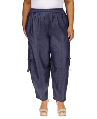 Michael Kors Plus Size Classic Twill Pull-on Utility Pants In Indigo Rinse