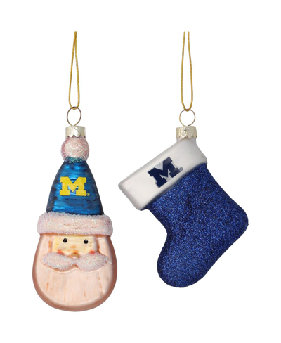 Memory Company Michigan Wolverines Two-pack Santa And Stocking Blown Glass Ornament Set In Multi