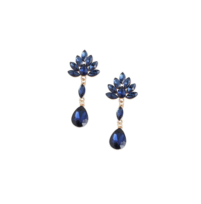 Sohi Women's Blue Flora Teardrop Earrings