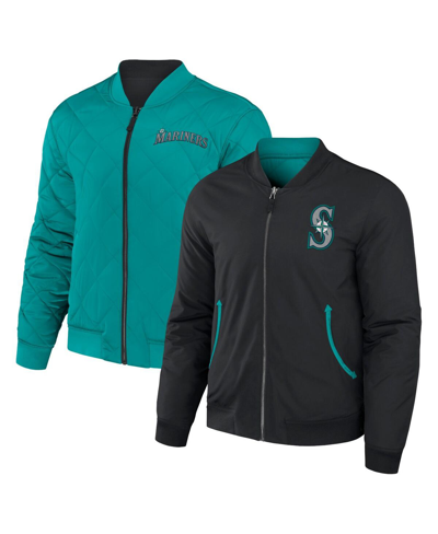 Fanatics Men's Darius Rucker Collection By  Black, Aqua Seattle Mariners Reversible Full-zip Bomber J In Black,aqua